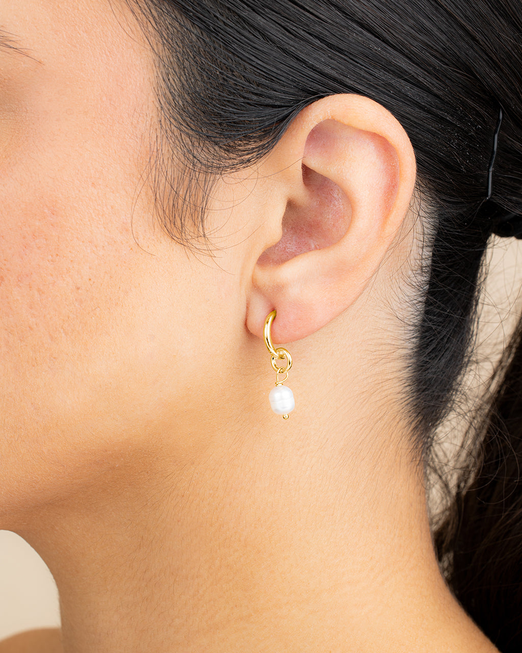 Pearl Drop Hoop Earrings - view 2