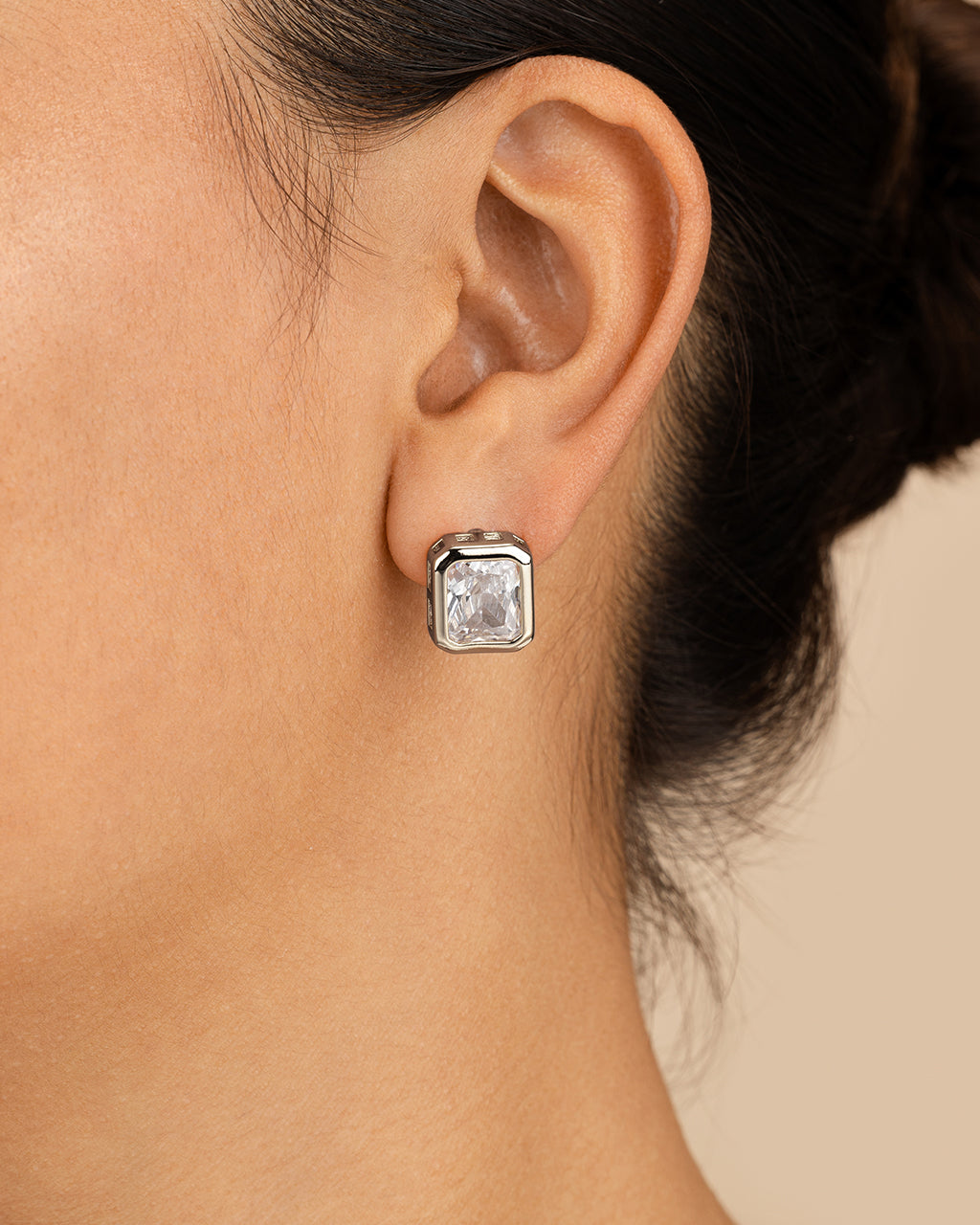 Camille Bezel CZ Statement Stud Earrings - view 2