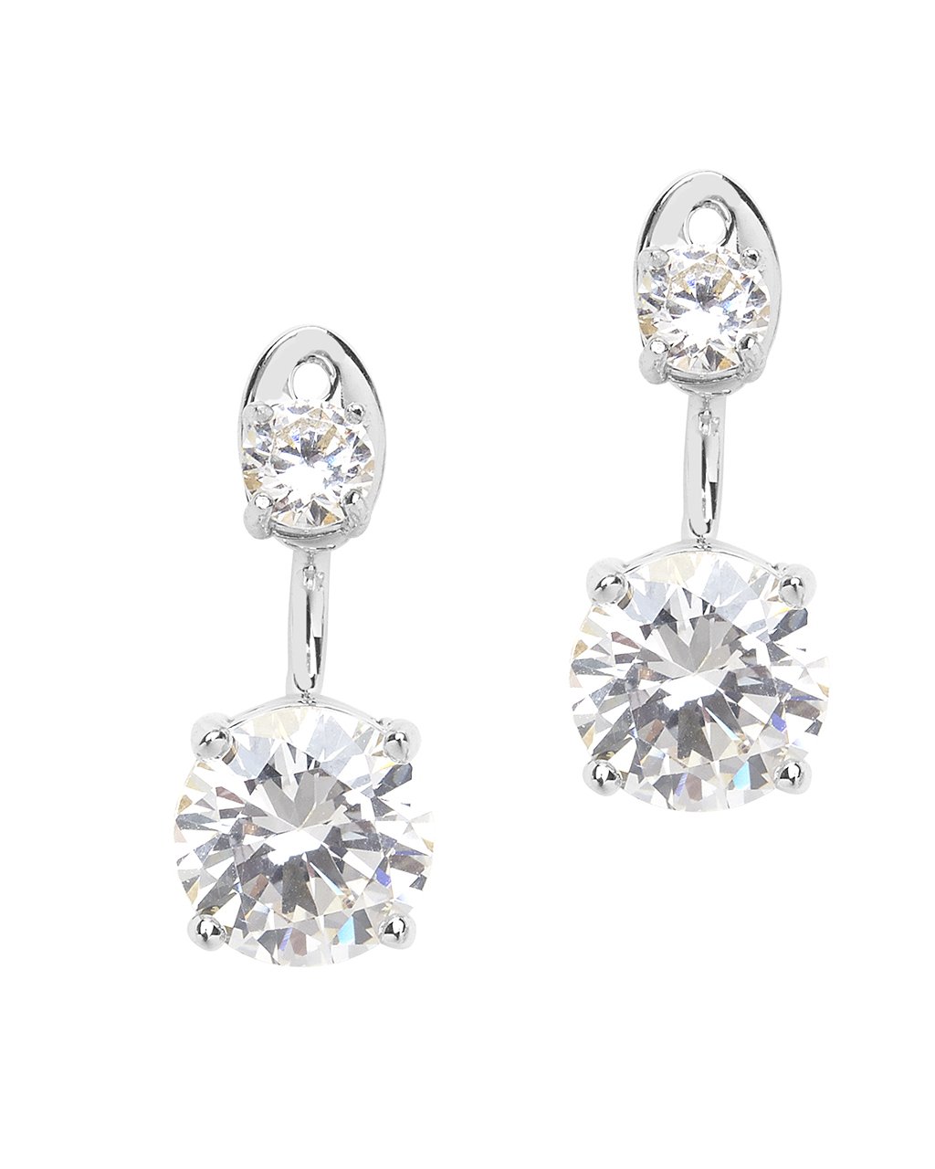 Brilliant CZ Stud Jacket Earrings in Silver