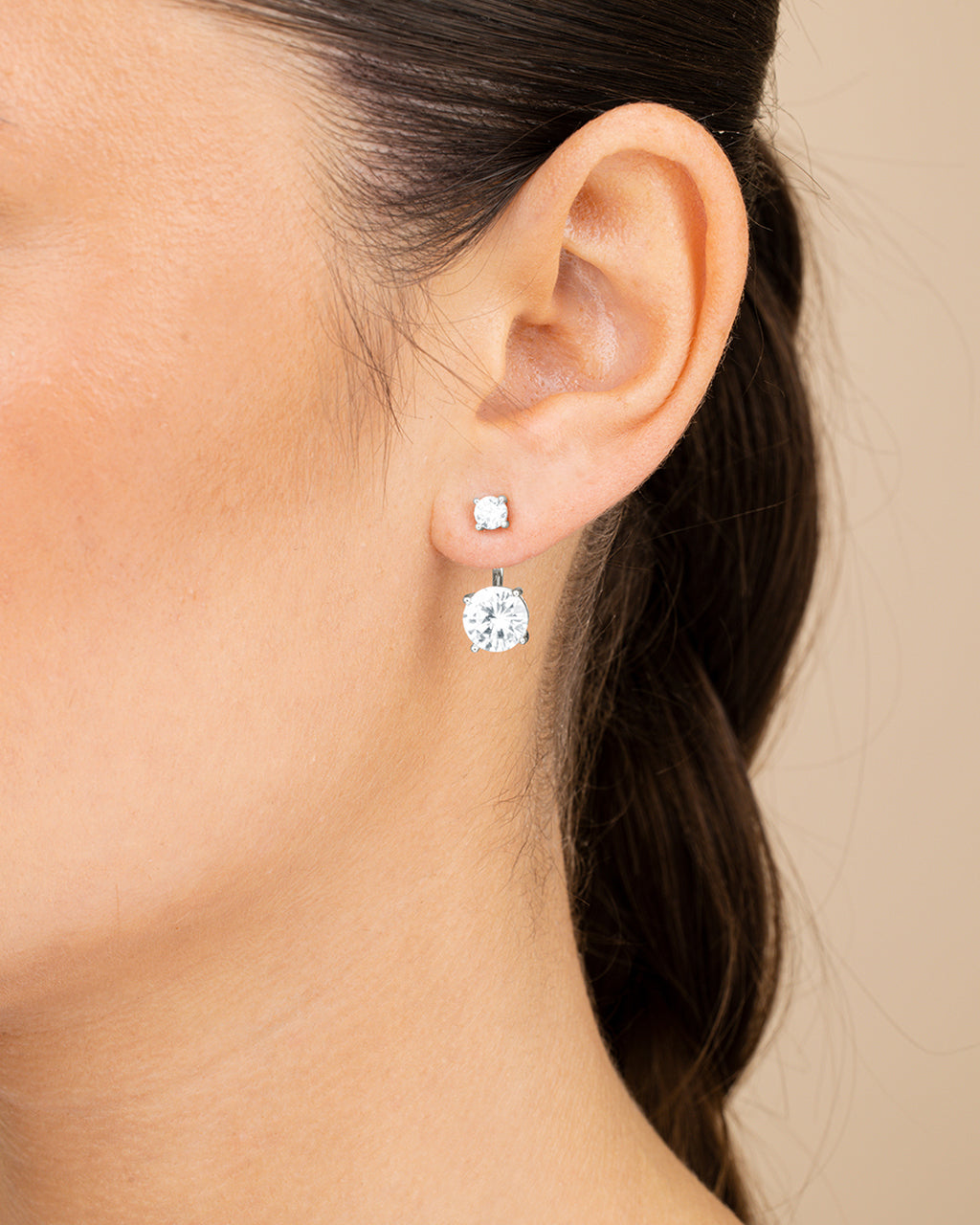 Brilliant CZ Stud Jacket Earrings - view 2