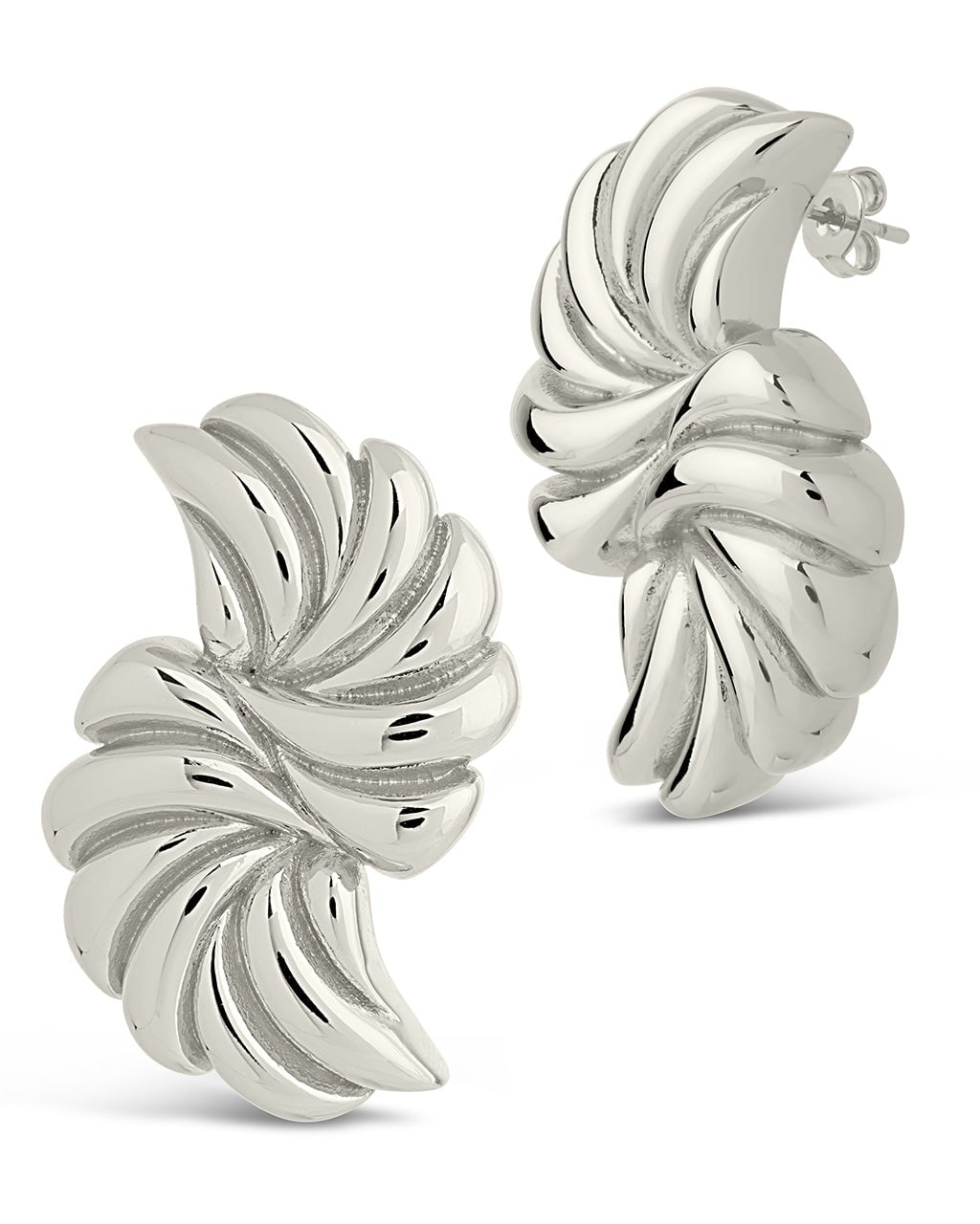 Twisted Croissant Stud Earrings in Silver