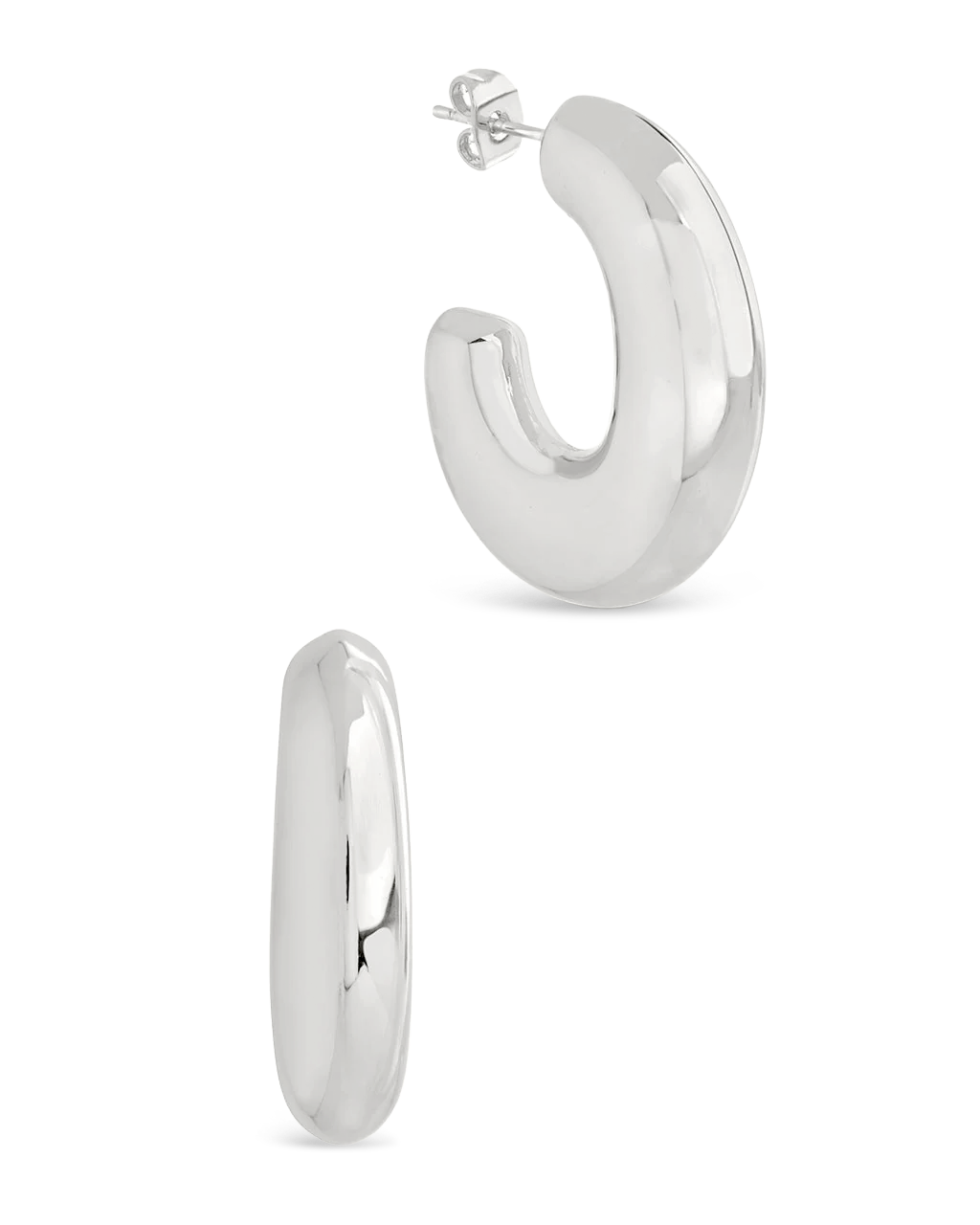 Avril Elongated Chunky Hoop Earrings in Silver