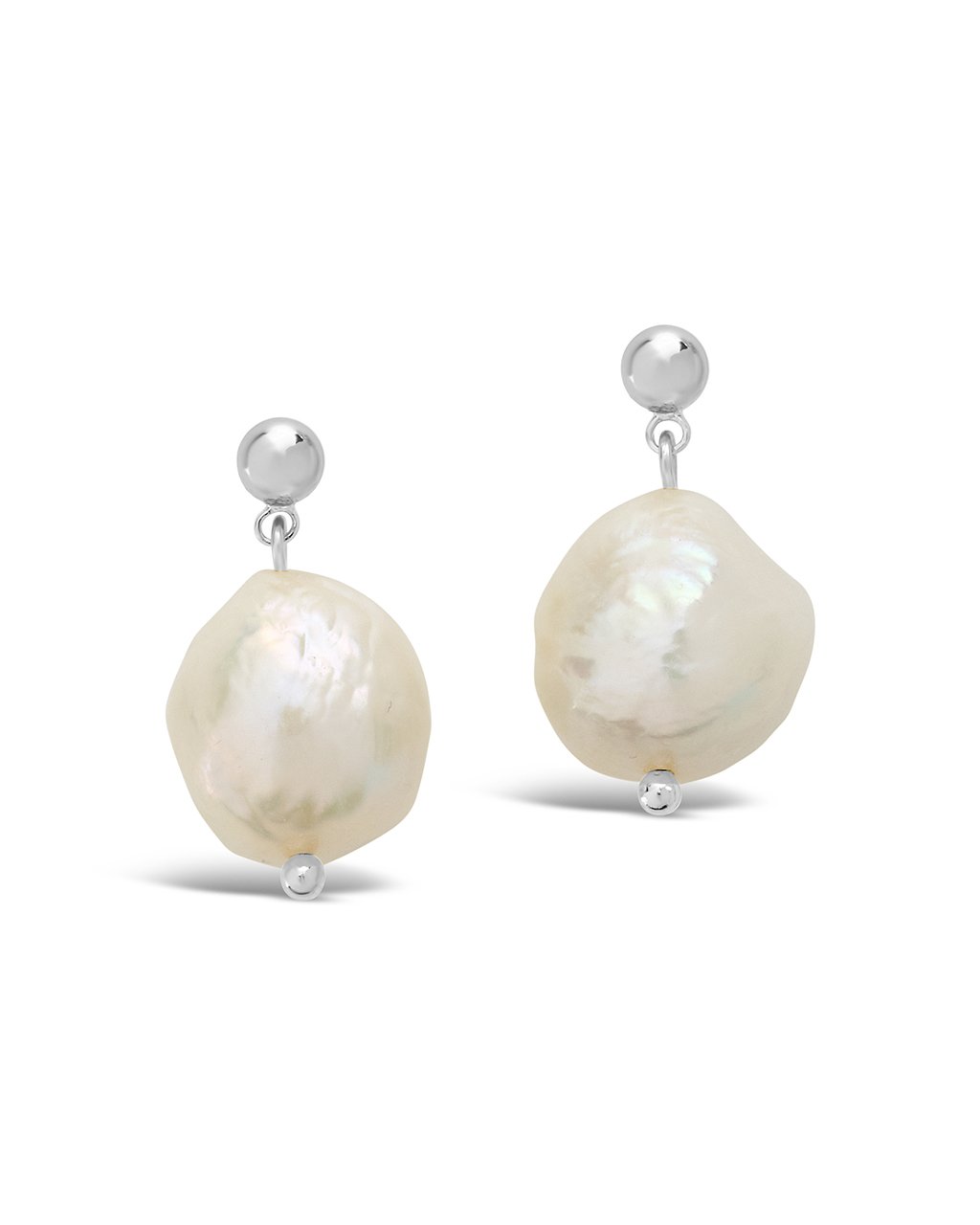Large Baroque Pearl Drop Studs in Silver