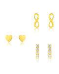 Heart & Infinity Earring Set of 3 in Gold