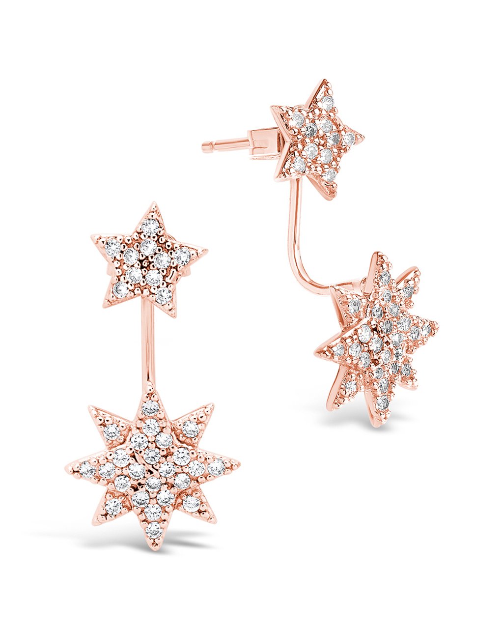 CZ Starburst Jacket Earrings in Rose Gold