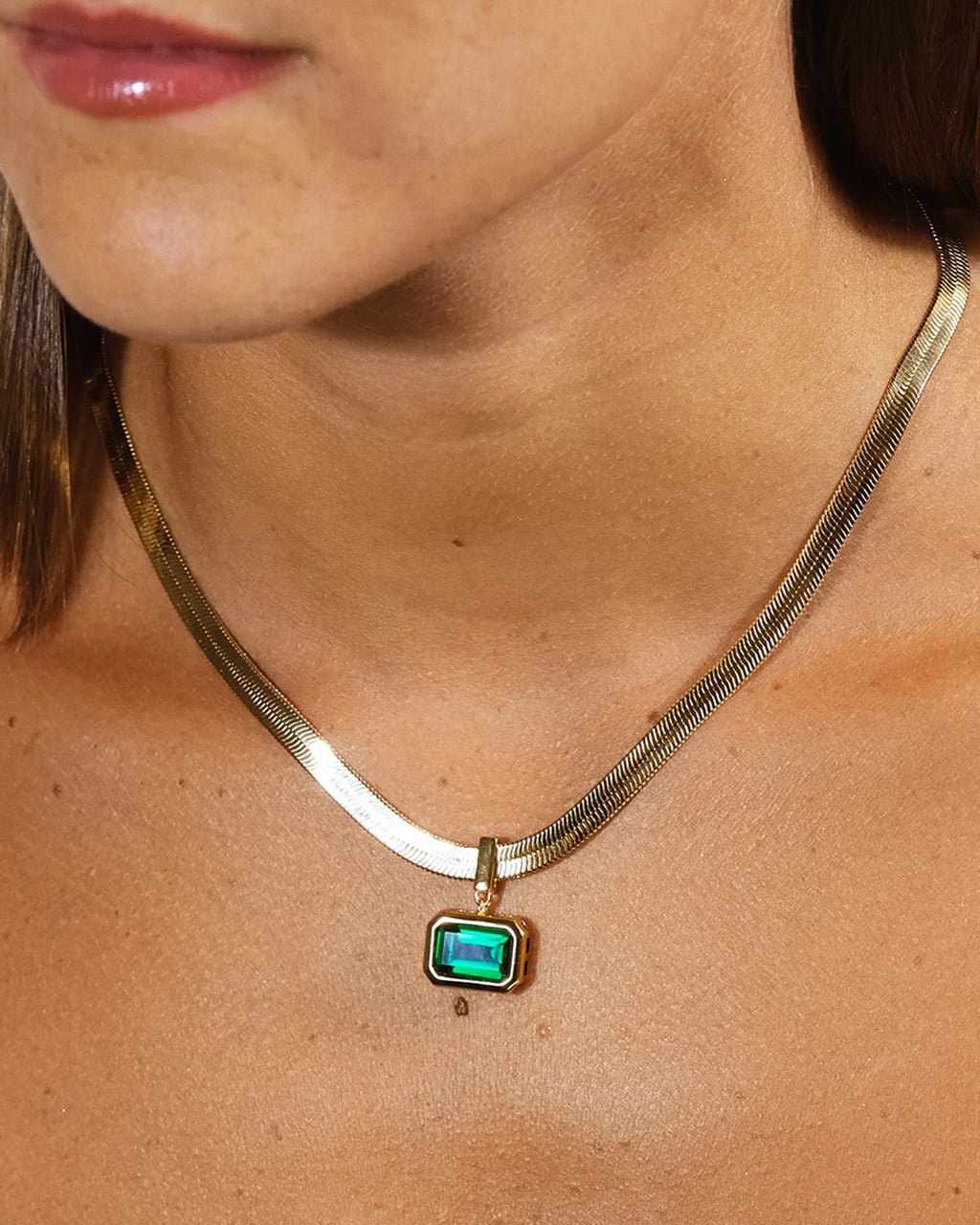 Calder CZ & Herringbone Pendant Necklace - view 2