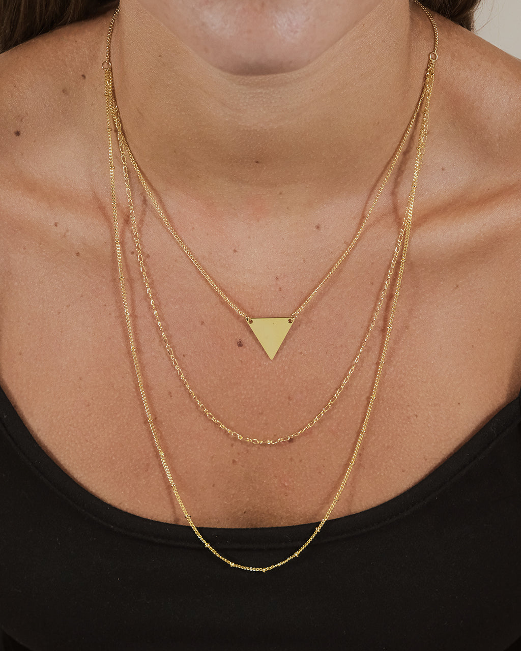 Triple Chain Layered Triangle Necklace - view 2