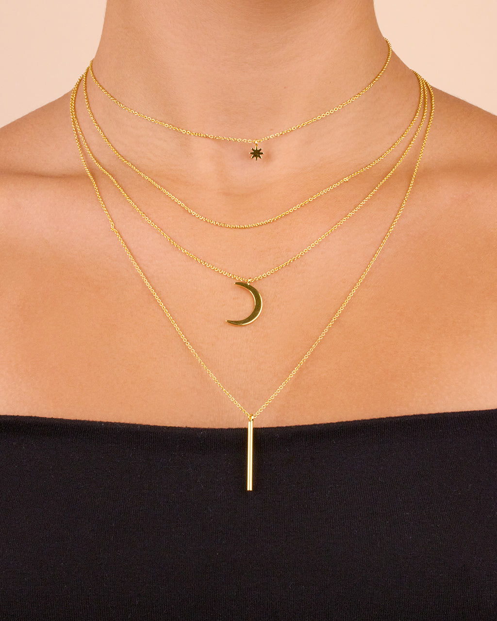 Crescent & Bar Multi Layer Necklace - view 2