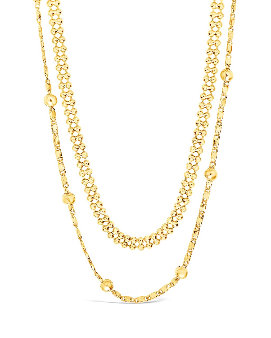 Layered Beaded Chain Necklace in Gold