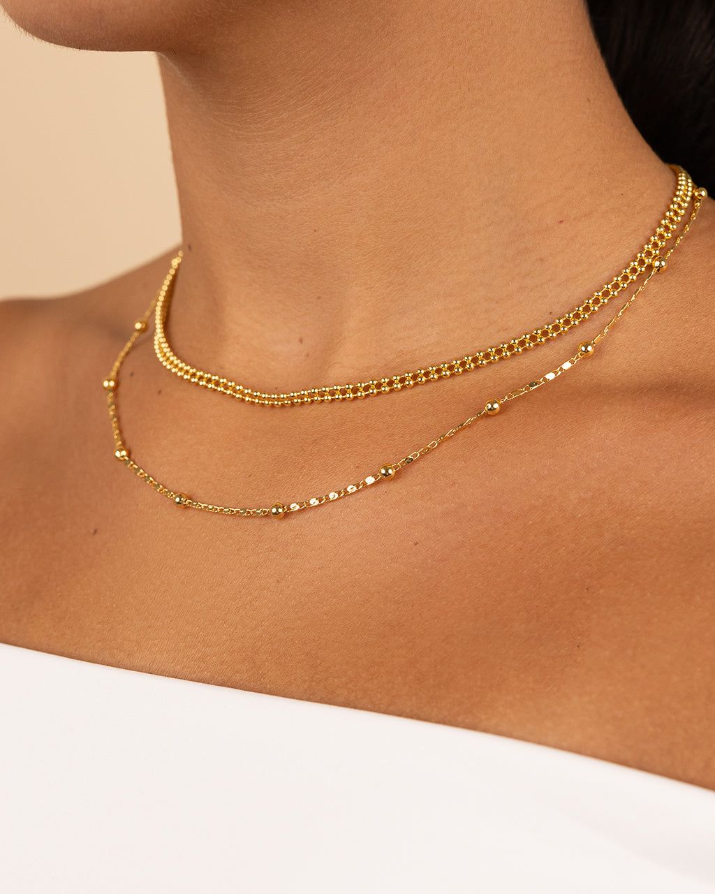 Layered Beaded Chain Necklace - view 2