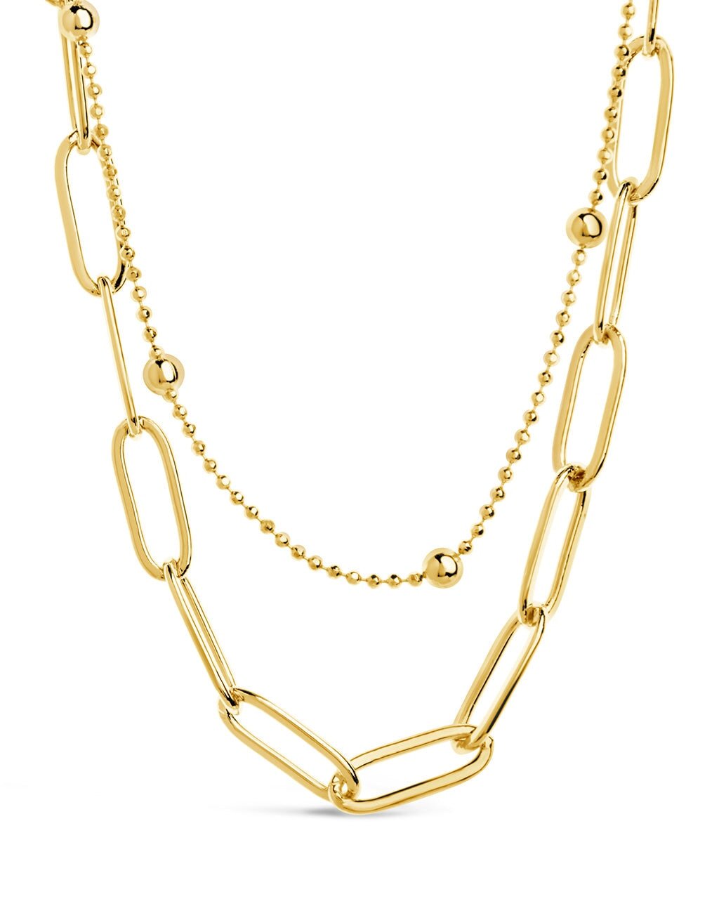 Leah Beaded & Paperclip Layered Chain Necklace in Gold