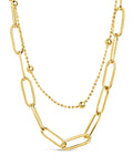 Leah Beaded & Paperclip Layered Chain Necklace in Gold