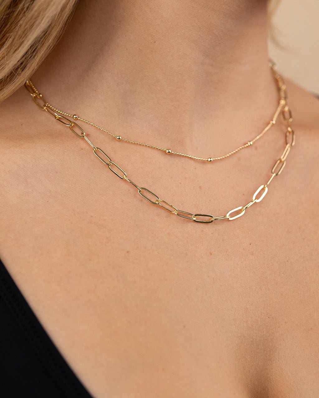 Leah Beaded & Paperclip Layered Chain Necklace - view 2