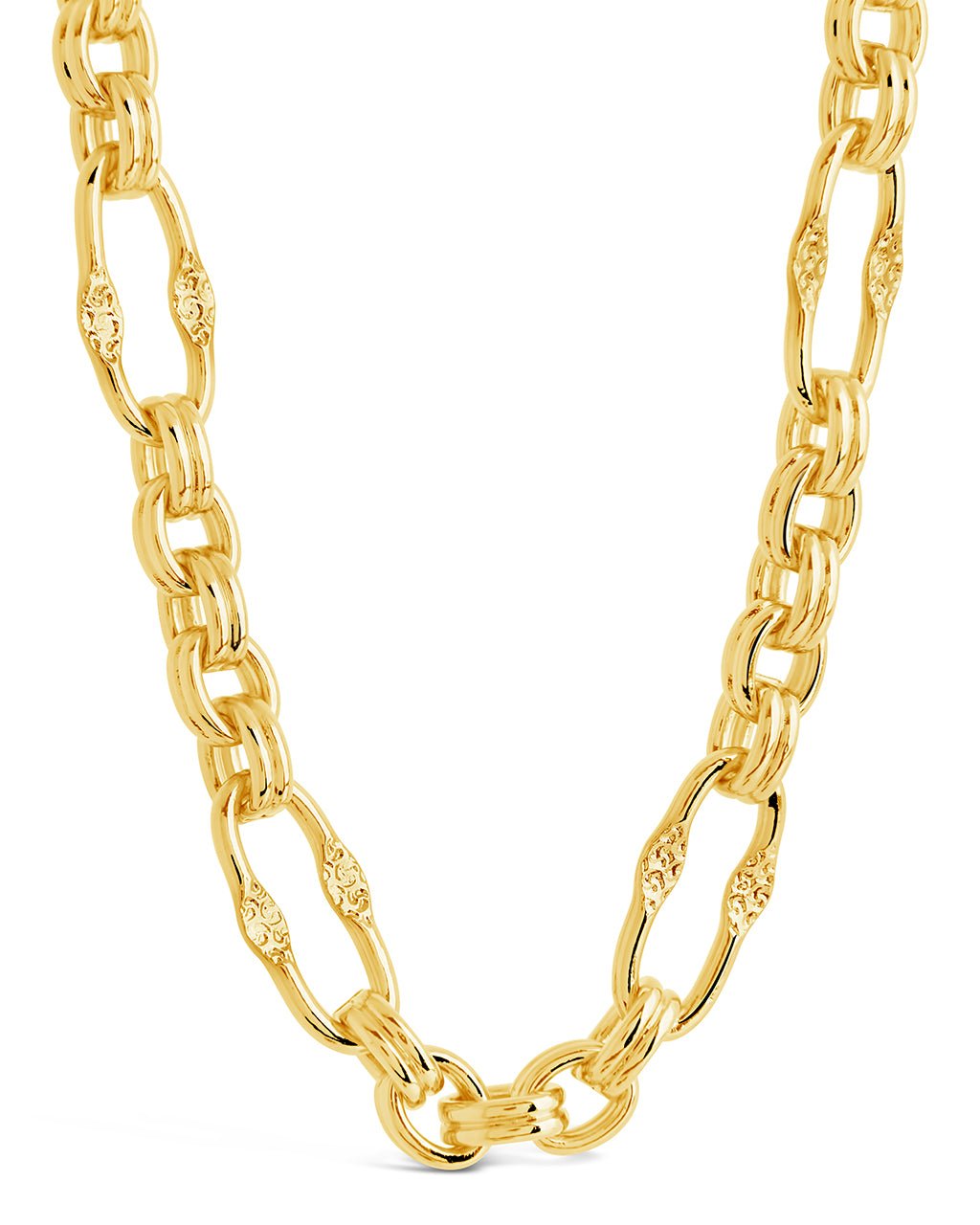 Tegan Textured Long Link Necklace in Gold