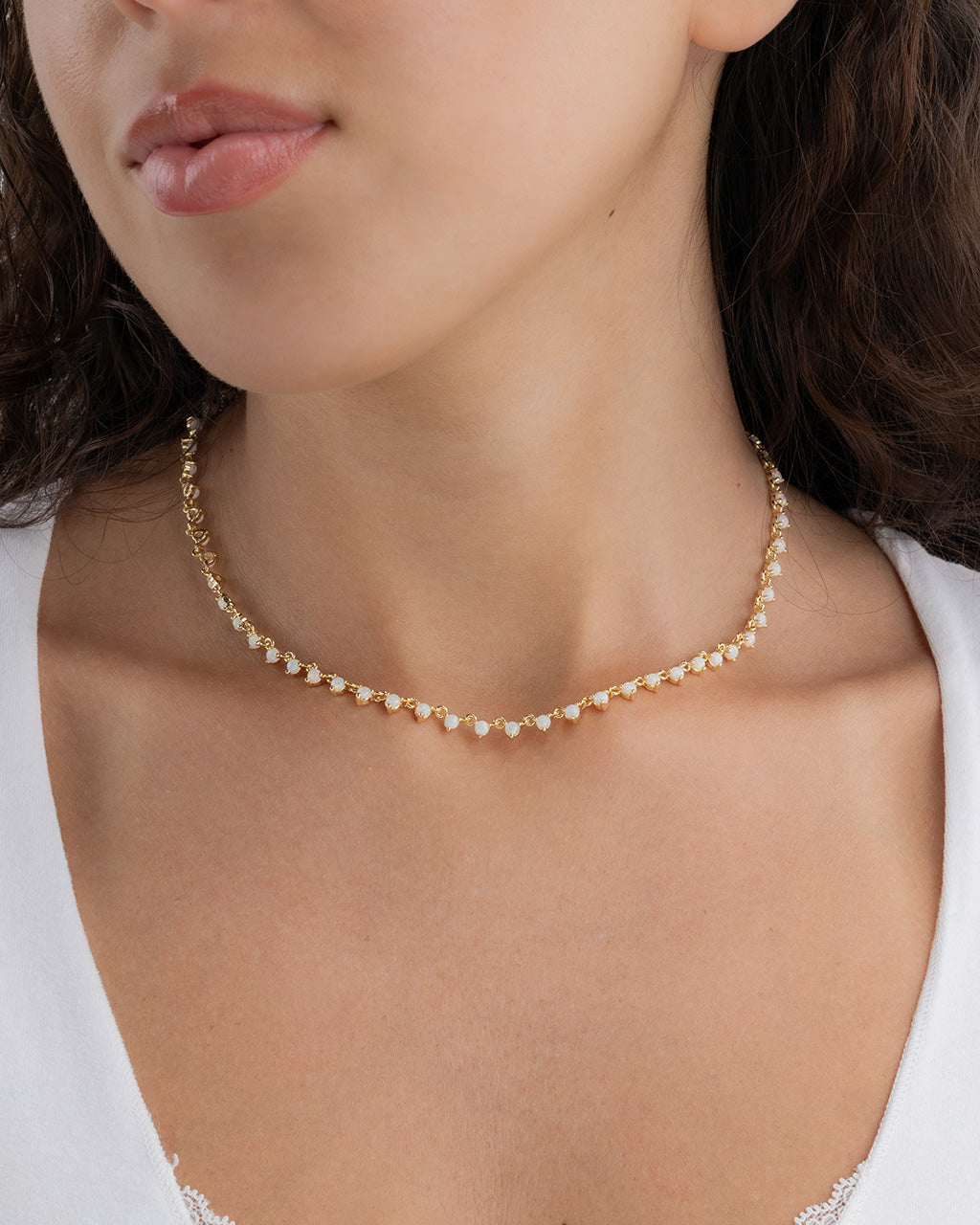 Brigid Staggered Opal Tennis Necklace - view 2