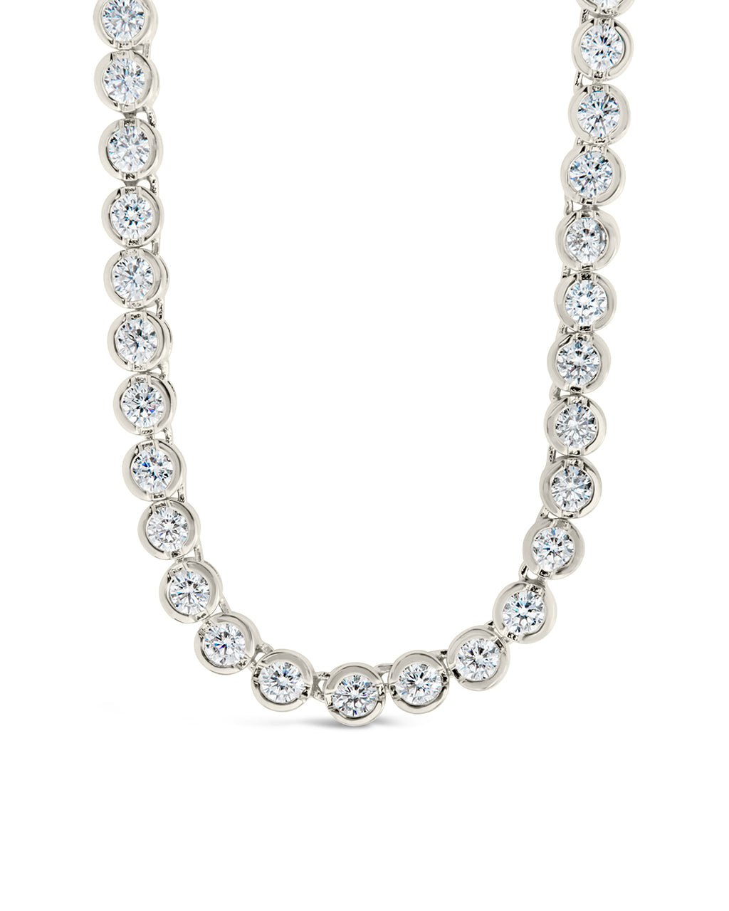 Helene Bezel CZ Tennis Necklace in Rhodium Plated