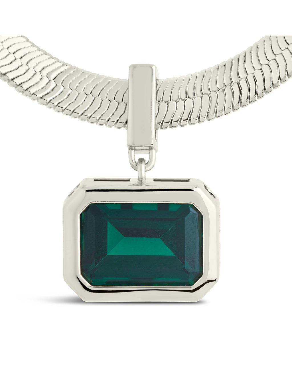 Calder CZ & Herringbone Pendant Necklace in Silver