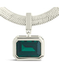 Calder CZ & Herringbone Pendant Necklace in Silver