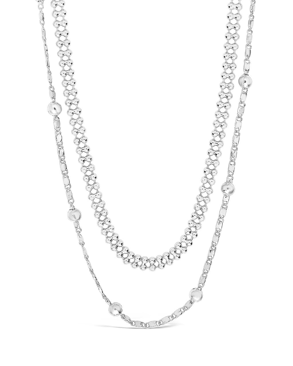 Layered Beaded Chain Necklace in Silver