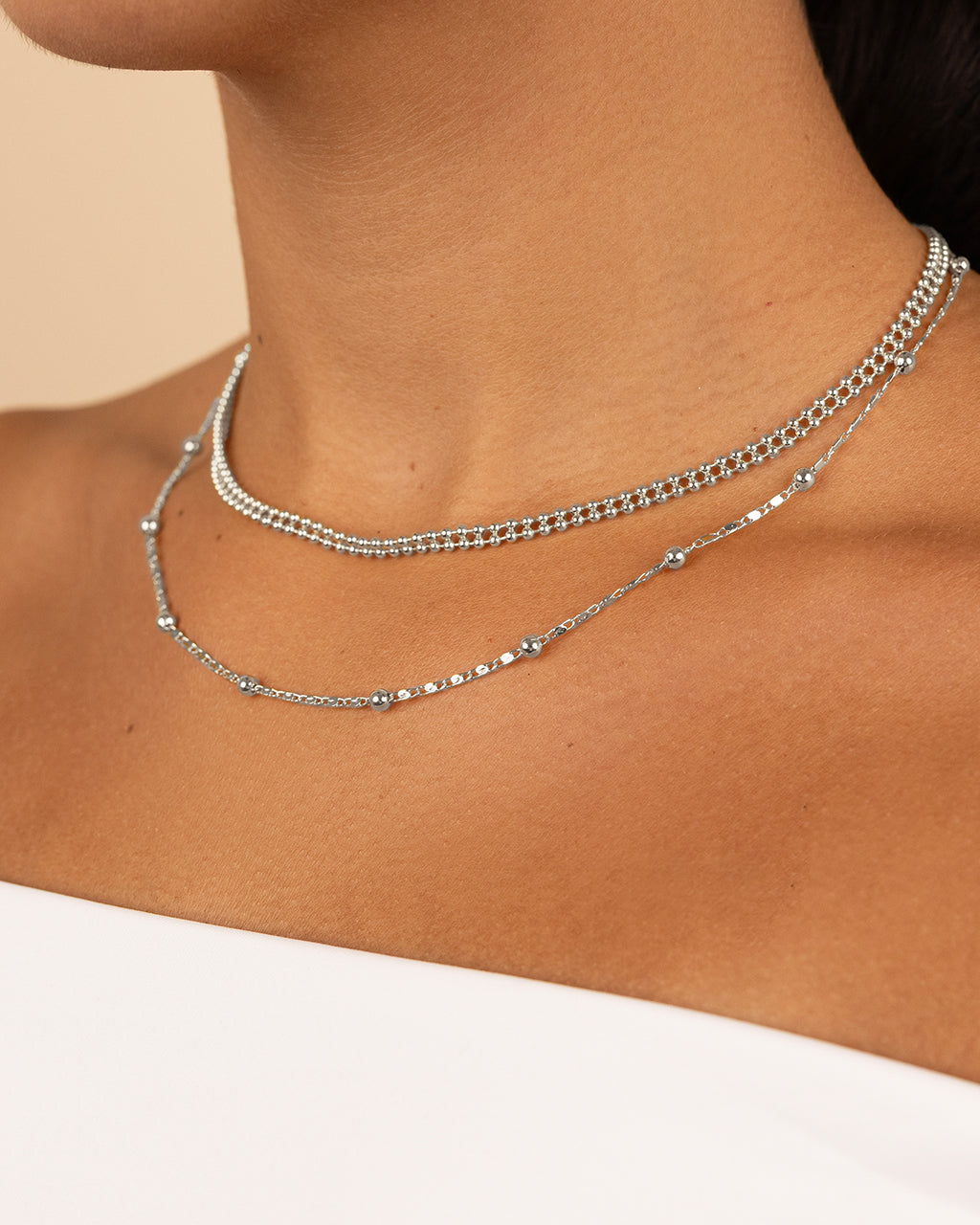 Layered Beaded Chain Necklace - view 3