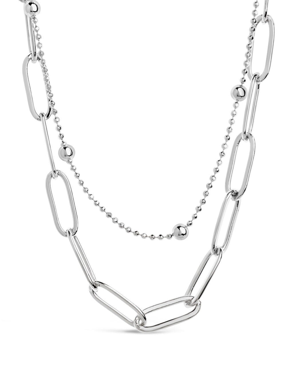Leah Beaded & Paperclip Layered Chain Necklace in Silver