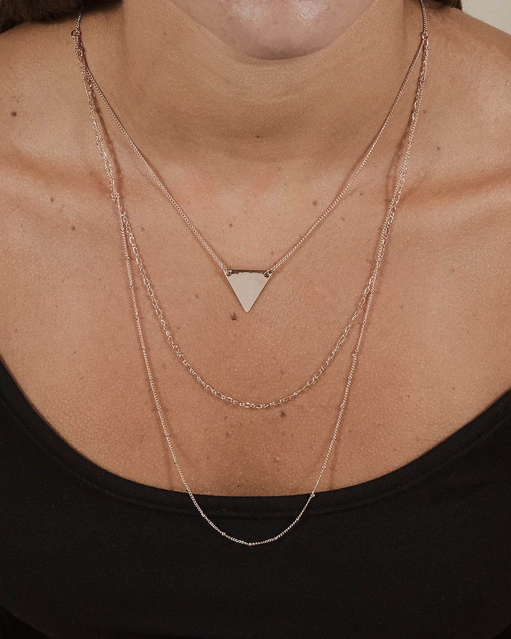 Triple Chain Layered Triangle Necklace - view 6
