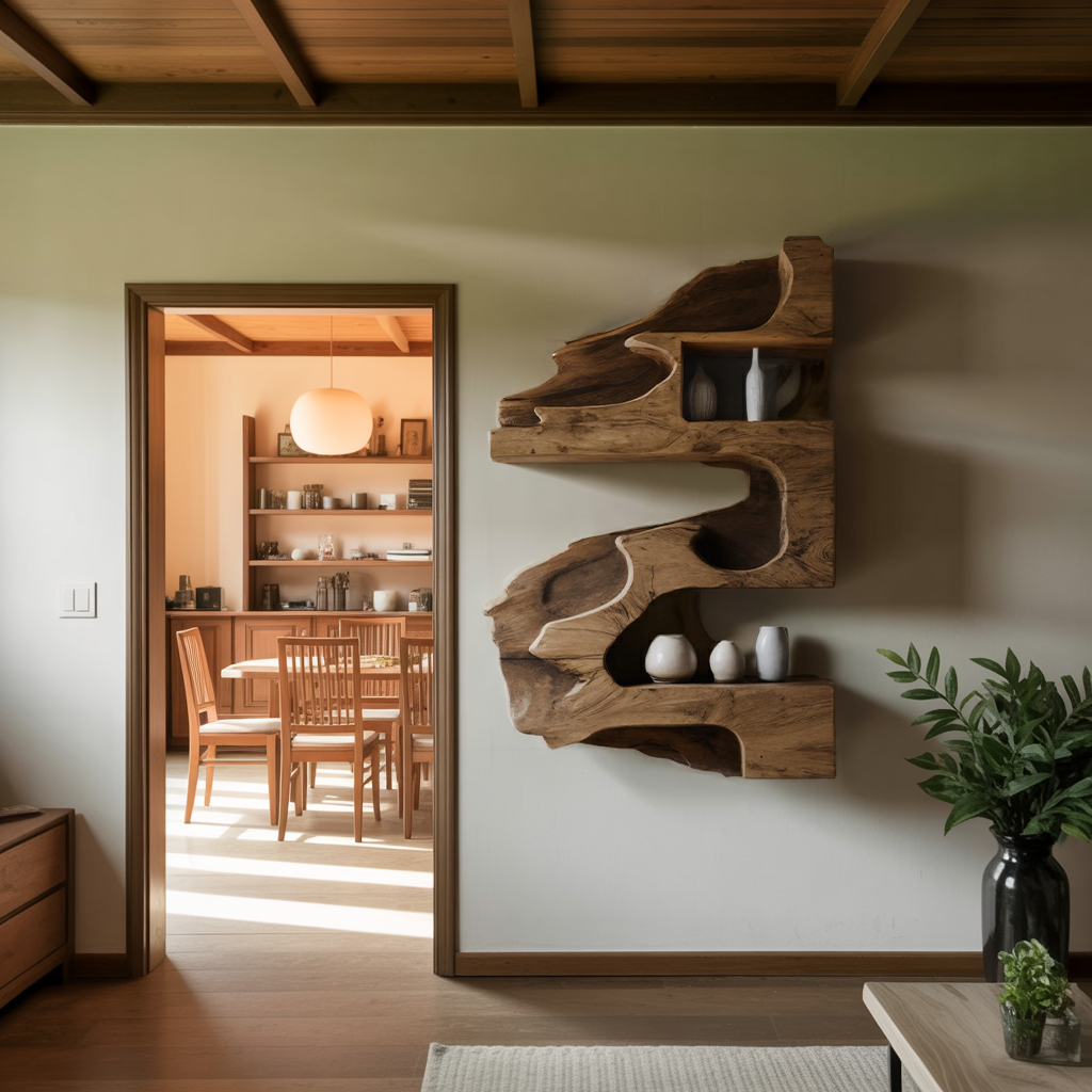 Artistic Wall Shelf With Organic Design For Living Room