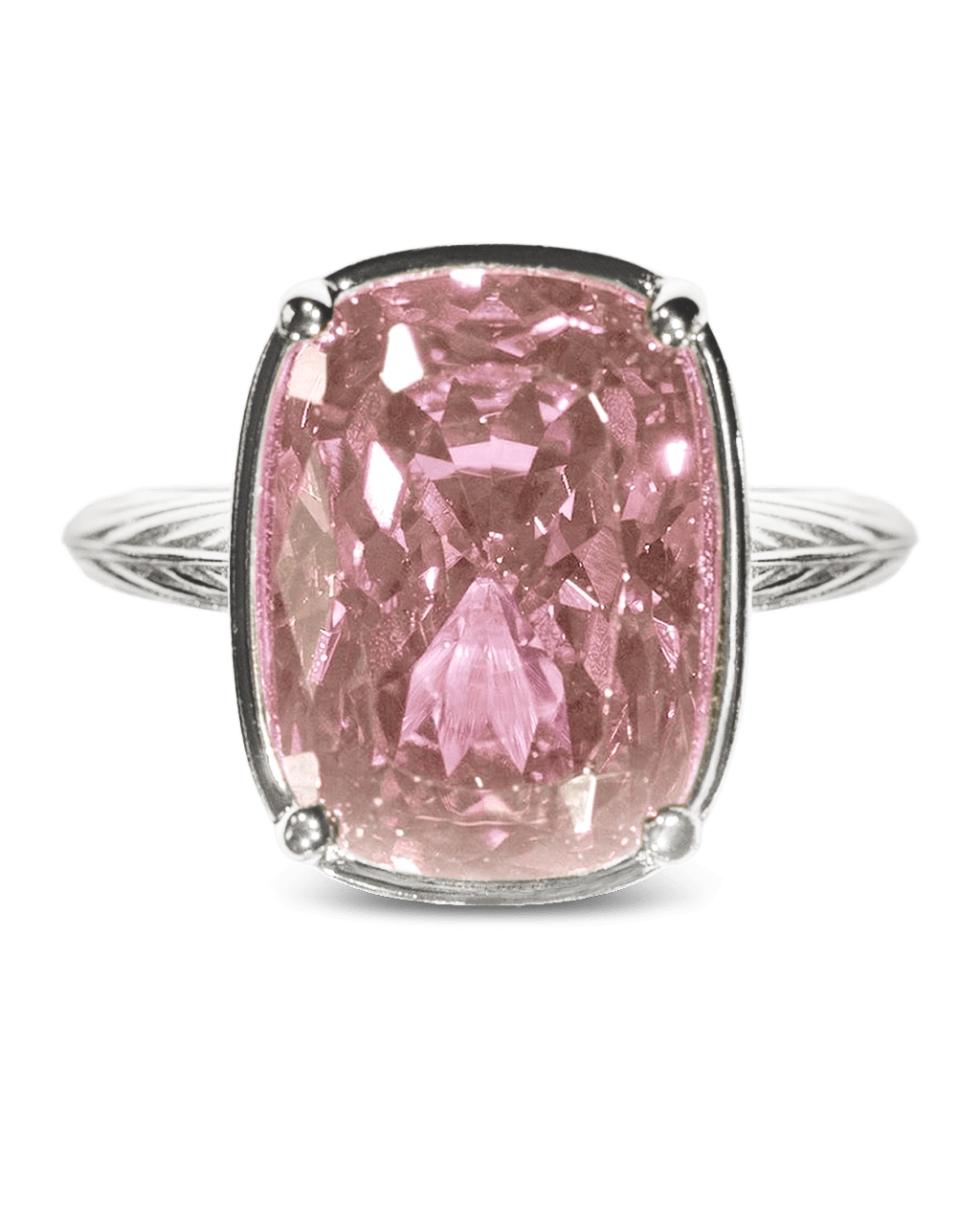 Elongated Cushion Pink Sapphire CZ Cocktail Ring in Silver