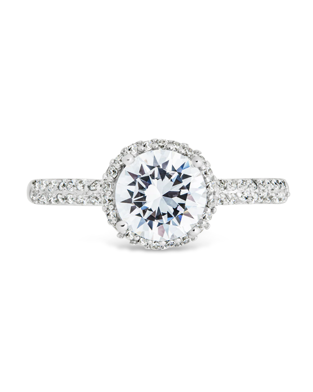Round Brilliant CZ Ring with Bead Set Border in Silver