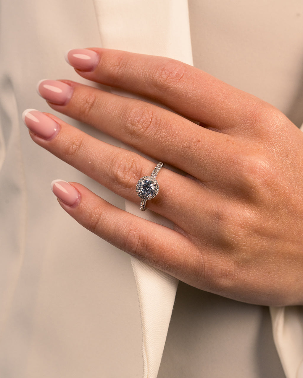 Round Brilliant CZ Ring with Bead Set Border - view 2