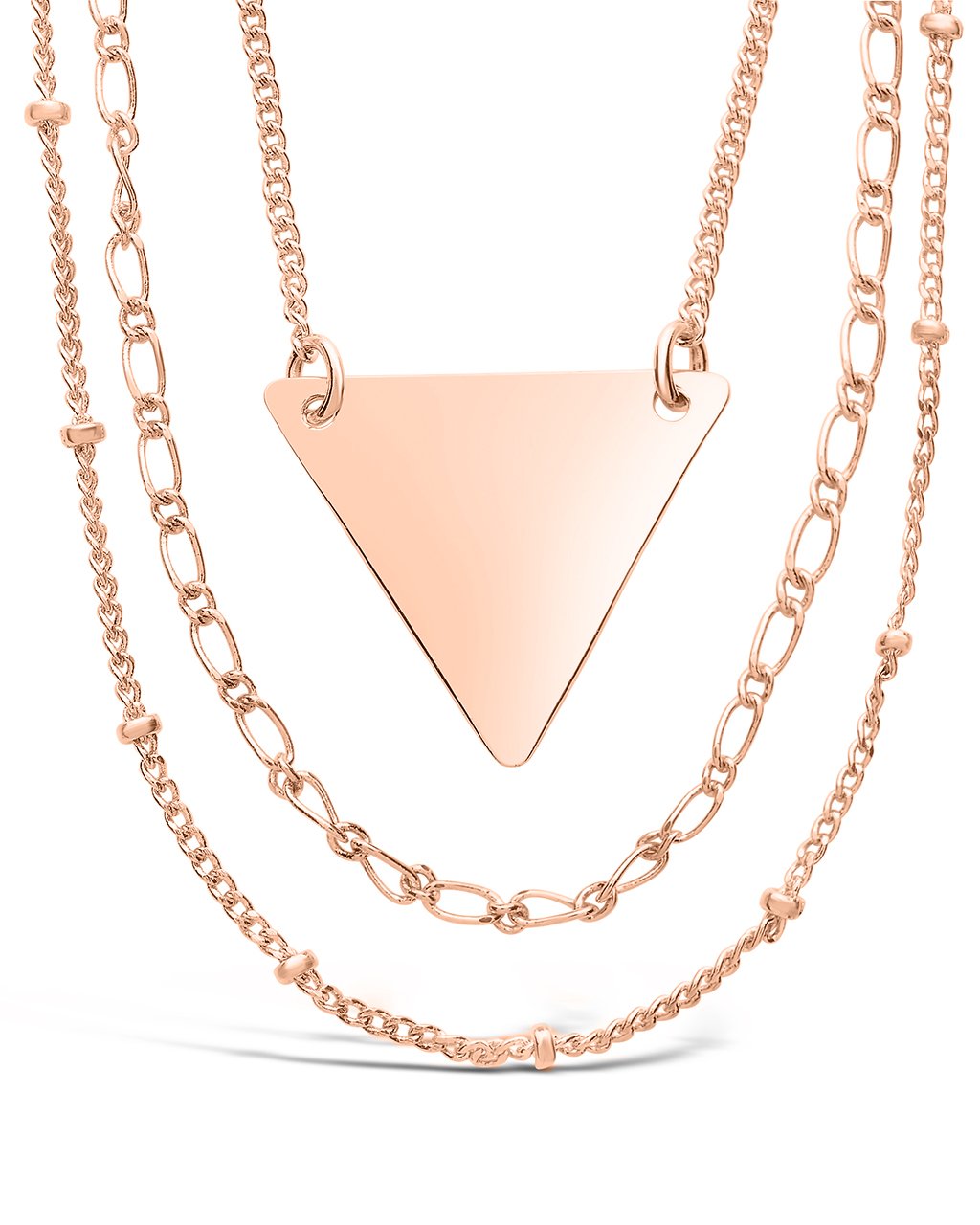 Triple Chain Layered Triangle Necklace in Rose Gold