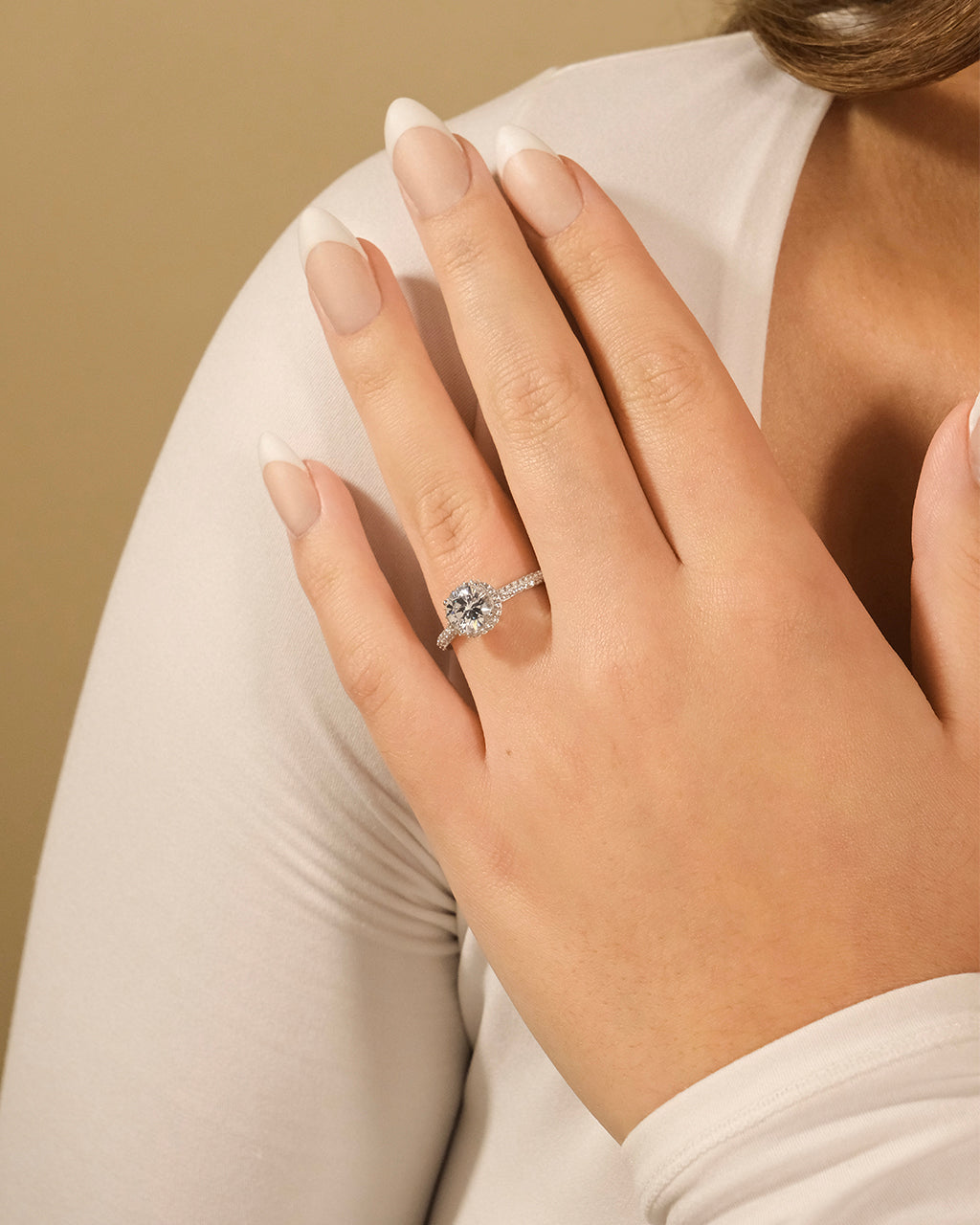 Round Brilliant CZ Ring with Bead Set Border - view 4