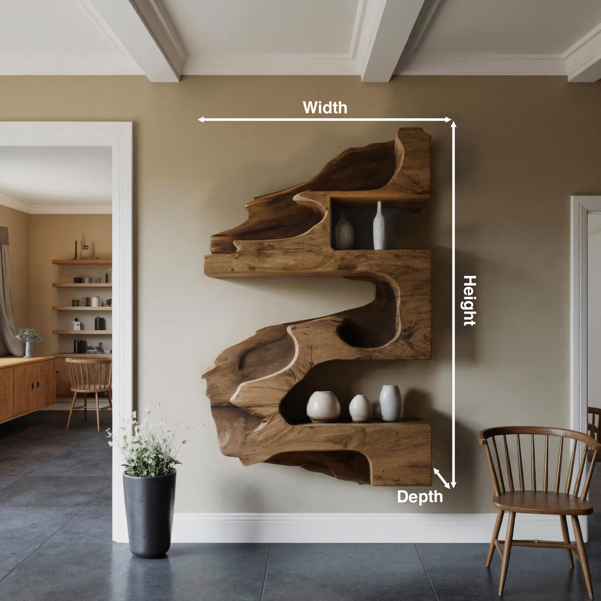 Artistic Wall Shelf With Organic Design For Living Room