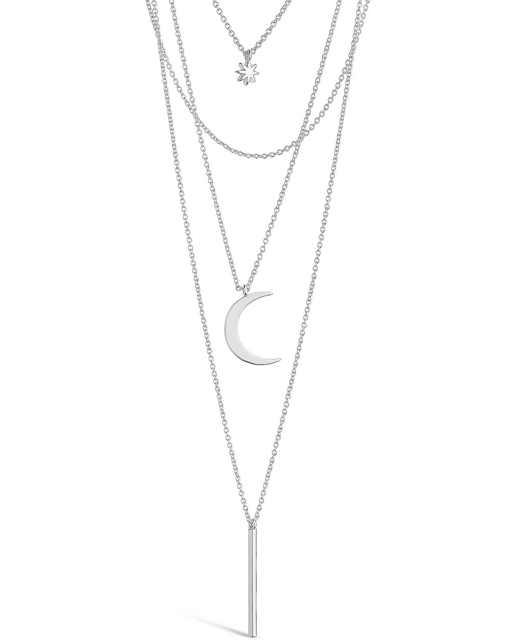 Crescent & Bar Multi Layer Necklace in Silver