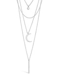 Crescent & Bar Multi Layer Necklace in Silver
