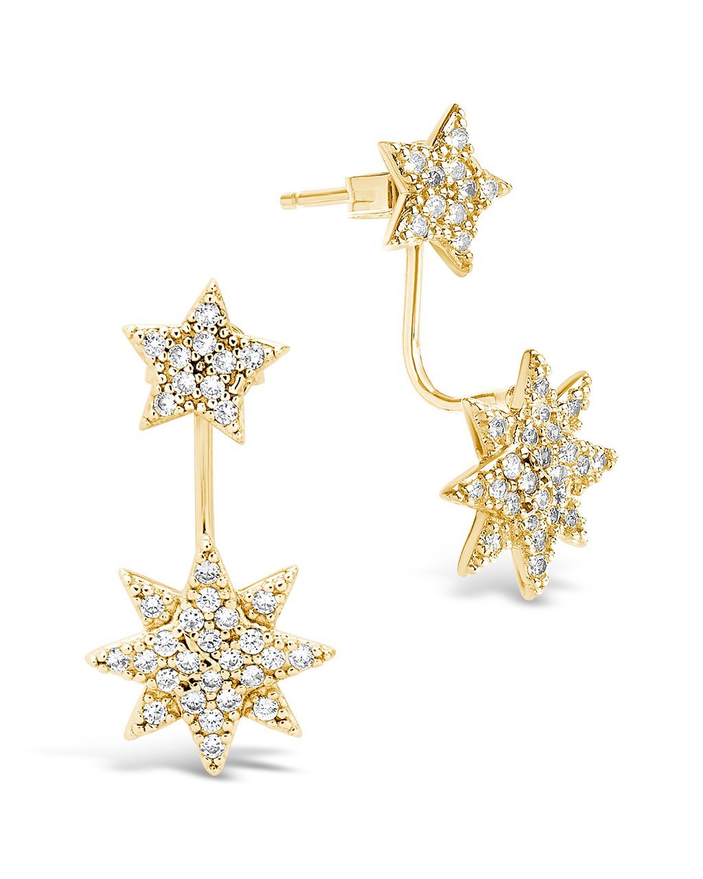 CZ Starburst Jacket Earrings in Gold