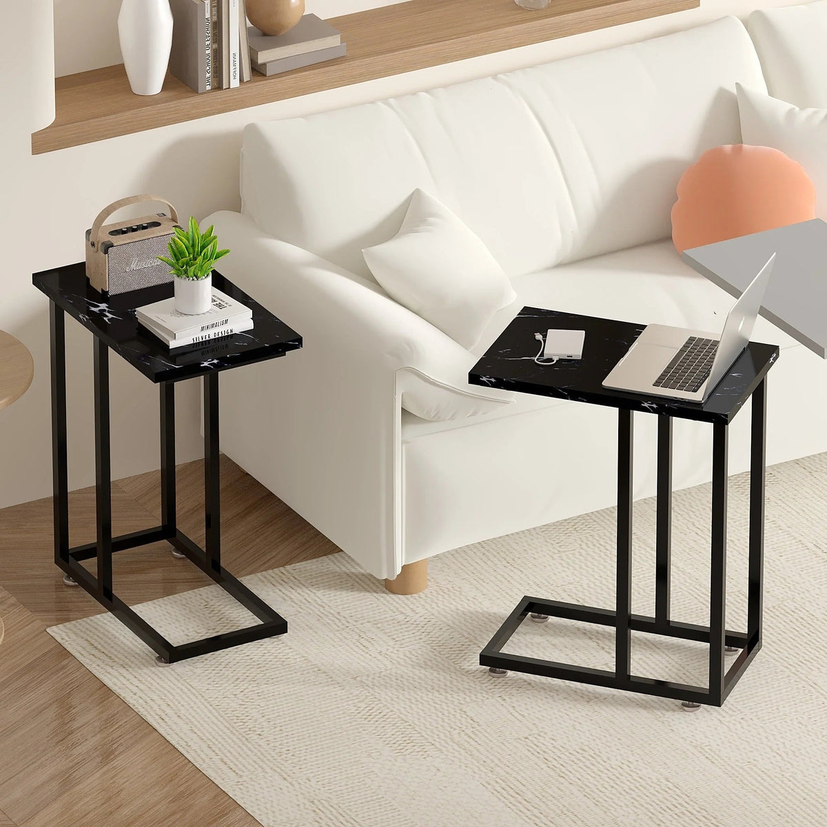 C-Shaped Sofa Side Tables, Set of 2, 11" D x 19" W x 24" H