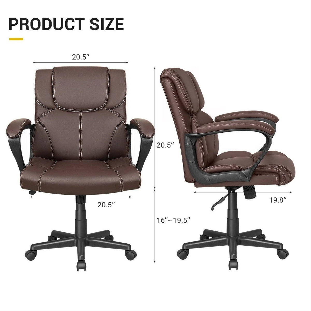 Mid-Back Ergonomic Swivel Office Chair - Black