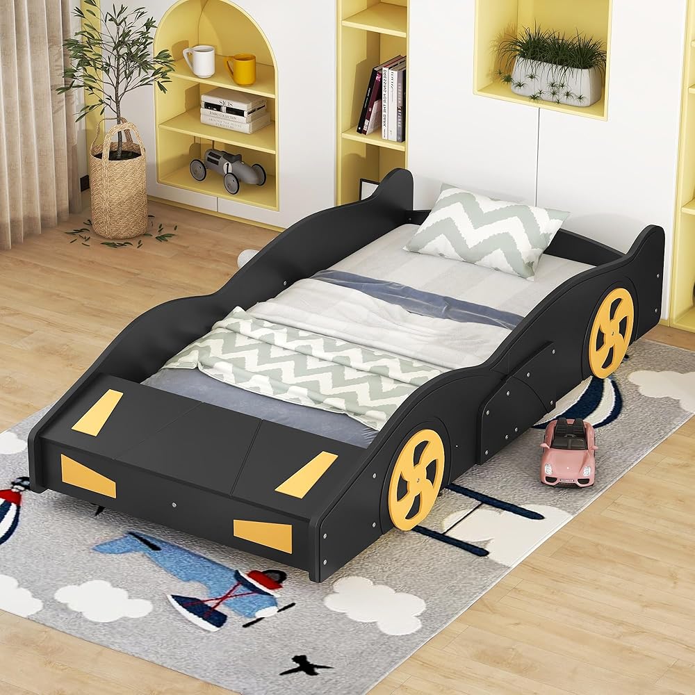 Brisca Twin Size Race Car-Shaped Platform Bed Frame With Storage