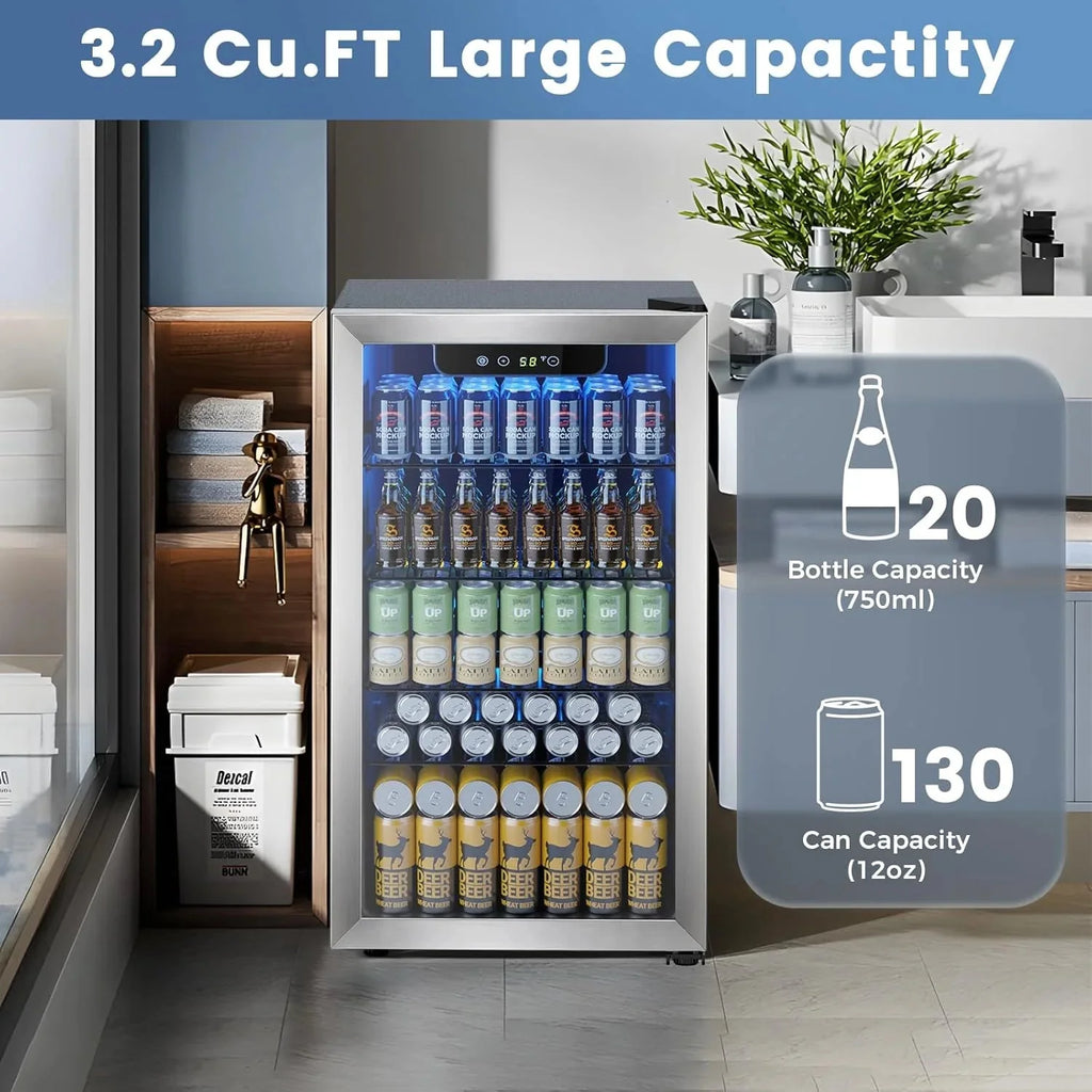 Electactic 3.2 Cu Ft 130 Can Beverage Refrigerator Cooler, Black, 19.29 x 17.32 x 30.79 inches - JC-90