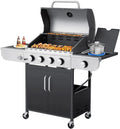 MELLCOM 4 Burner Propane Gas Grill With Cast Iron Grates And Side Stove, 44,000 BTU, Black - BBQ-4+1