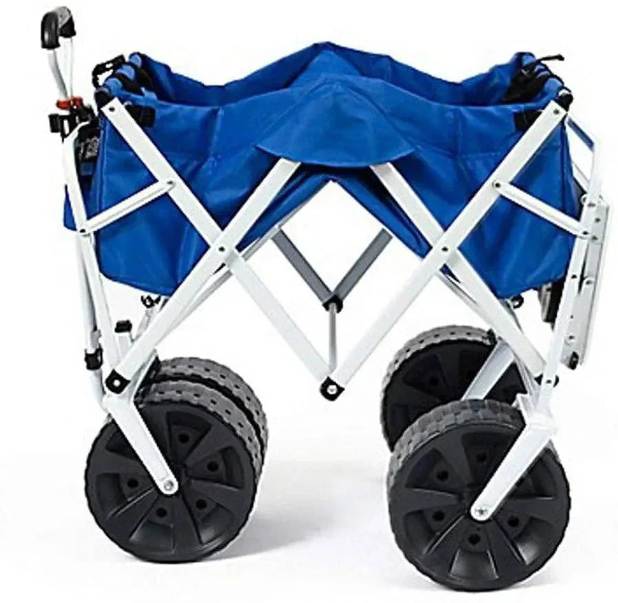 MacSports All Terrain Beach Wagon With Side Table, Blue/White, 37 inch L x 21 inch W x 25 inch H