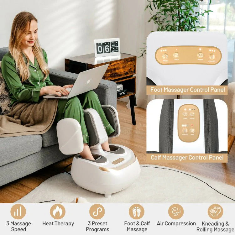 2-In-1 Electric Shiatsu Foot And Calf Massager With Heat, White - 16in x 16in x 14in / 17in x 10in x 9in