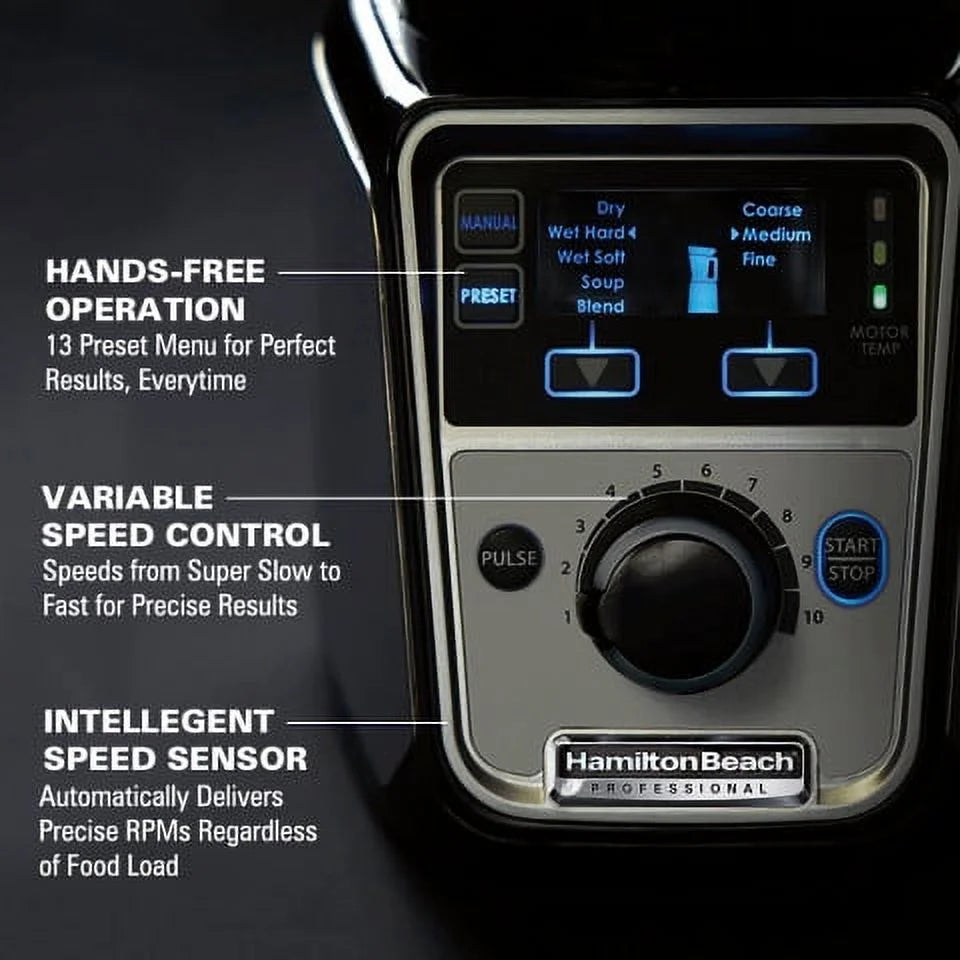 Hamilton Beach Professional Juicer Mixer Grinder, 2.2 HP, 120V, 3 Stainless Steel Jars, 0.5, 1 And 1.5 Liters - 58770