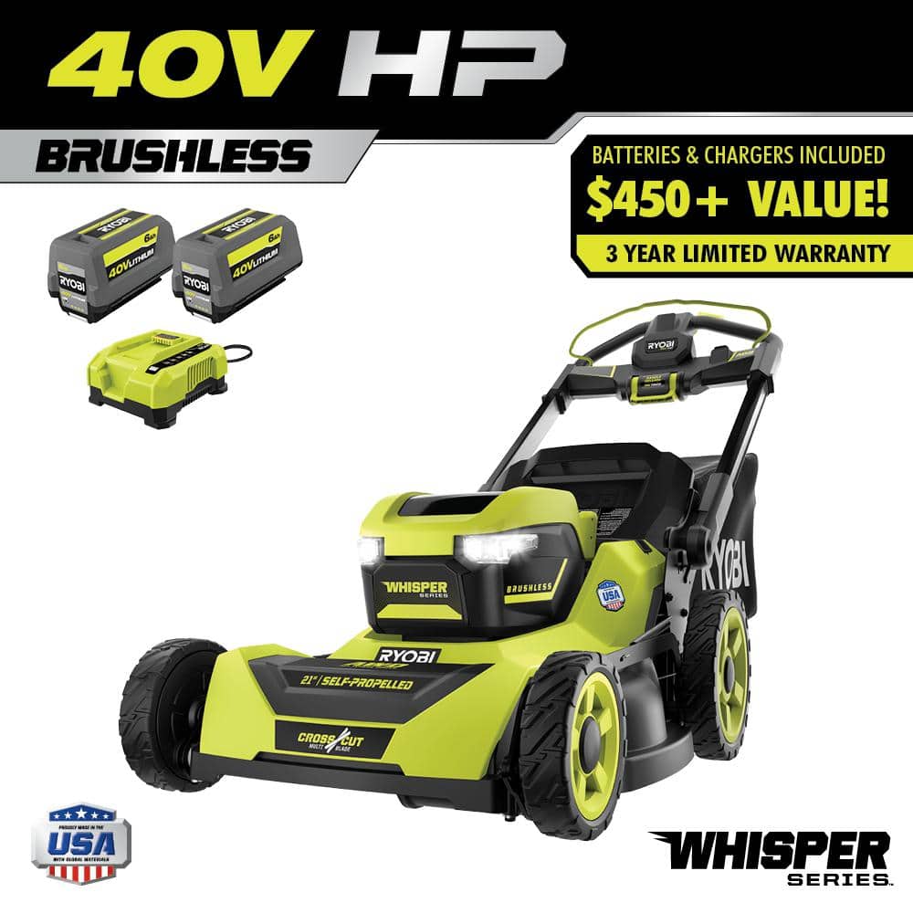 Ryobi 40V HP Brushless 21-in Self-Propelled AWD Lawn Mower With (2) 6.0Ah Batteries And Charger - RY401021