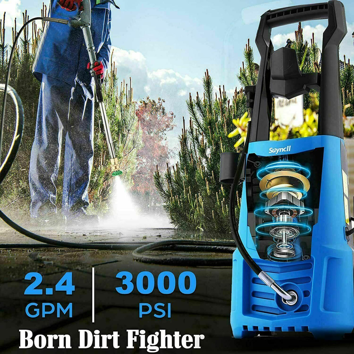Suyncll Electric Cold Water Pressure Washer 3000 PSI 2.4 GPM Blue/Green