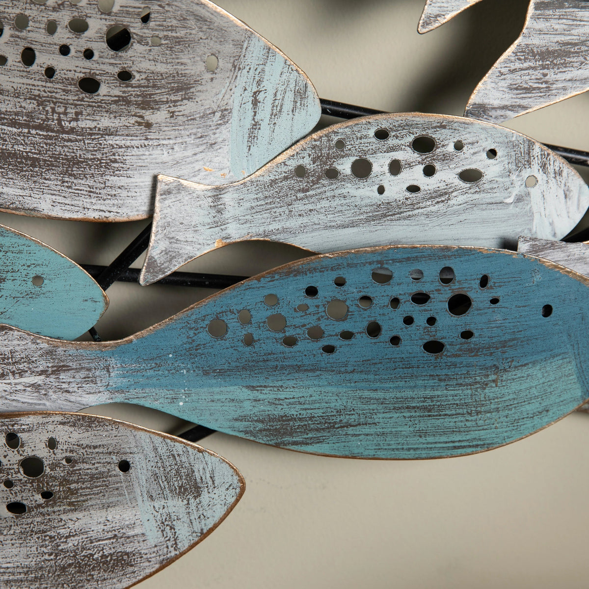 Metal Fish Wall Sculpture, Blue And Aqua, 35.75 Inches H x 14.75 Inches W x 1.75 Inches D
