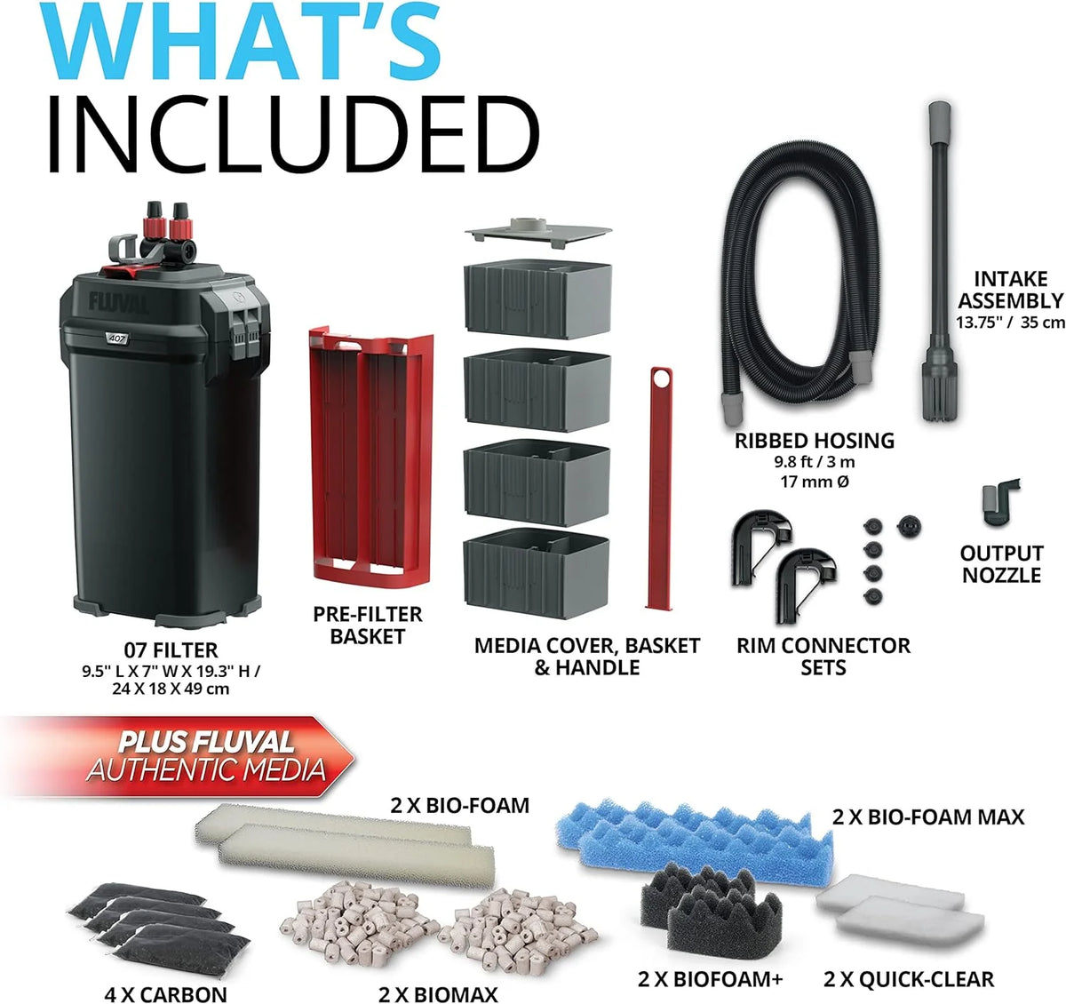 Fluval Aquarium Canister Filter, Black, Up To 100 Gallons - 407 A450