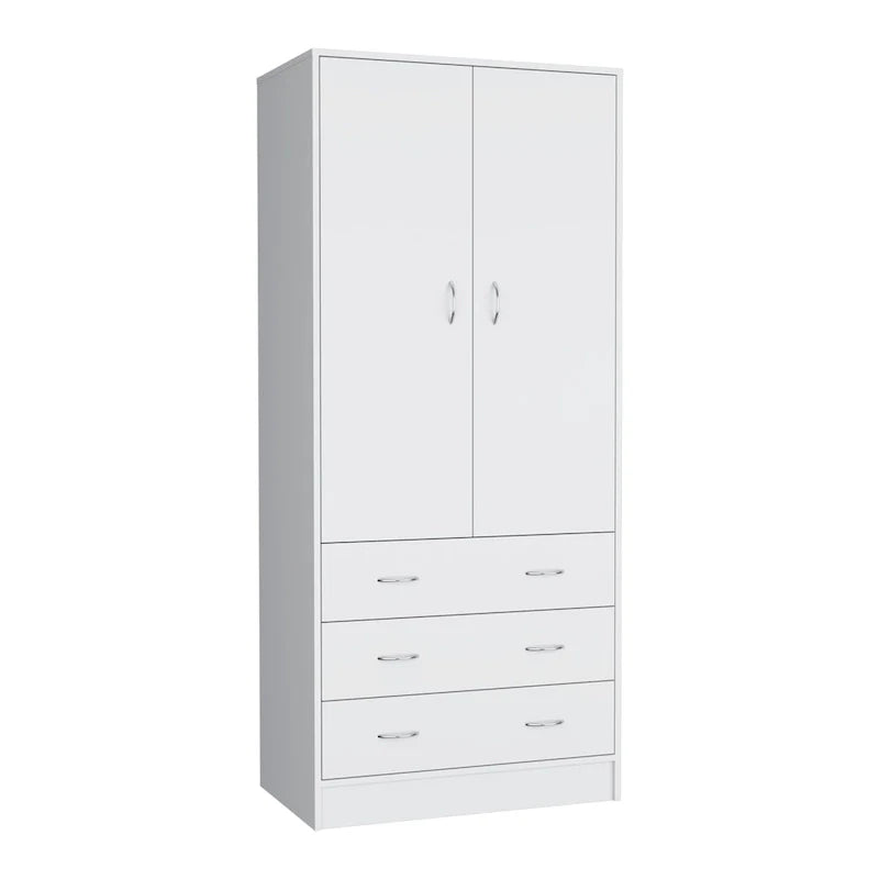 Devali Blue Double-Door Armoire With 3 Drawers And 1 Hanging Rod