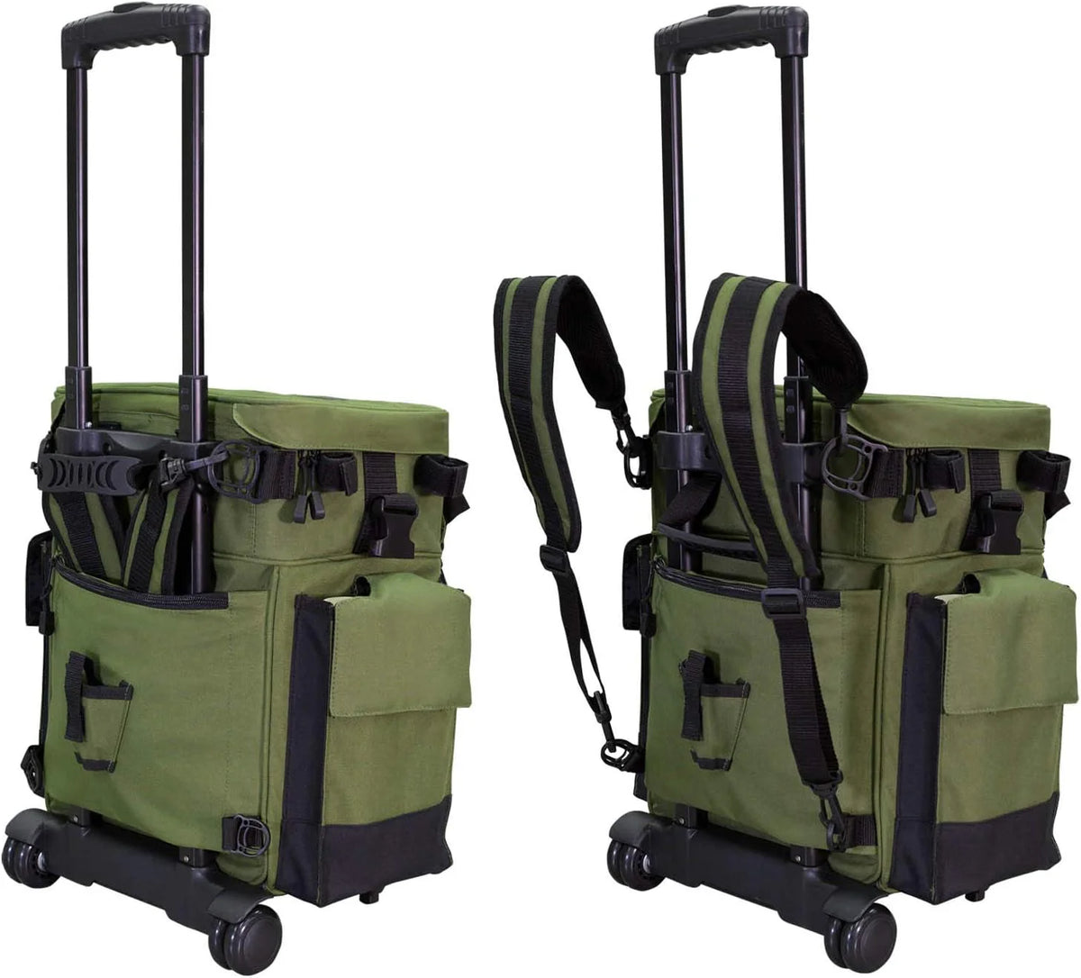 Elkton Outdoors Waterproof Rolling Tackle Box Backpack With 5 Tackle Trays And 4 Rod Holders